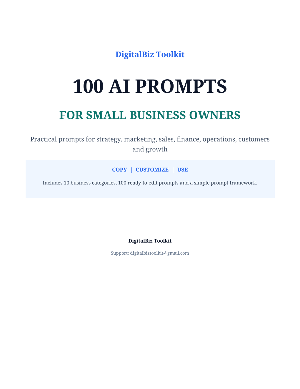 100 AI Prompts for Small Business Owners eBook cover